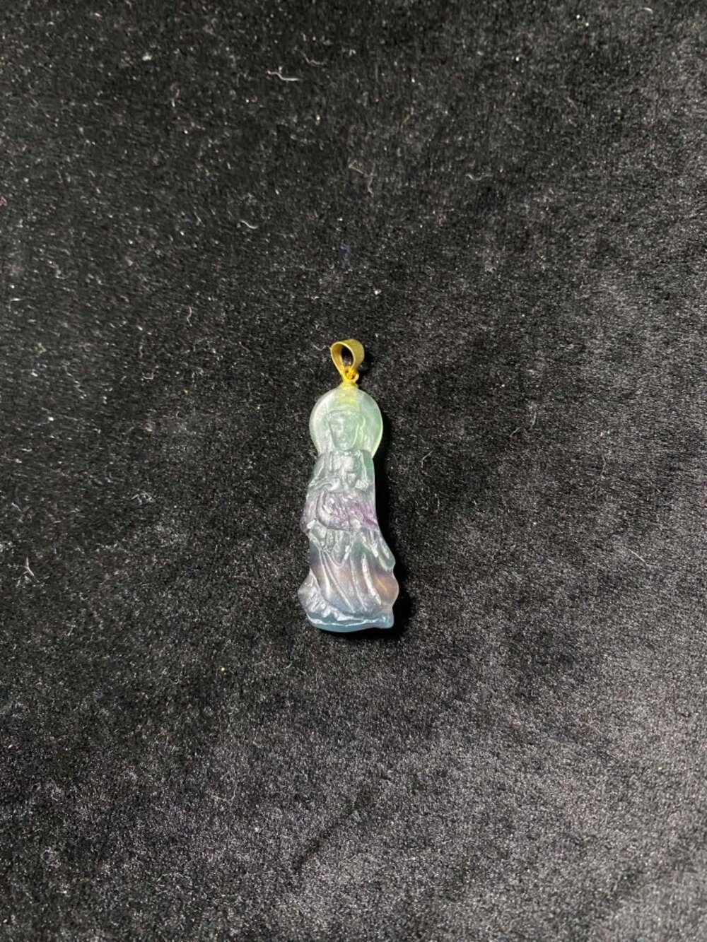 .925 Natural Rainbow Fluorite Guanyin Compassion Mercy Pendant